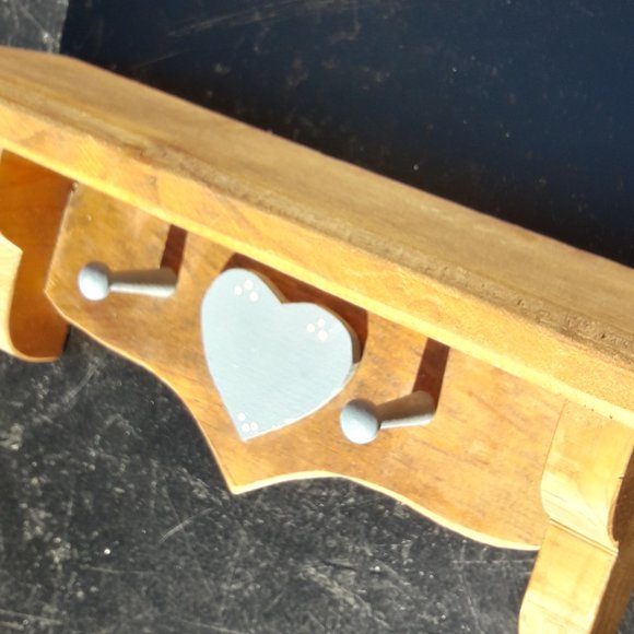 Wood Display Shelf w/ Hooks Boho Wooden Shelf Rack Wall Hanging Farmhouse Decor - Picture 7 of 9